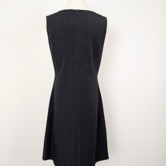 90s Pinstripe Mini Dress Short Thigh Length High Neckline Pleated Fitted Stripes - Picture 12 of 14